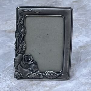 Pewter Picture Frame 5 X 3.5" Roses Border Design